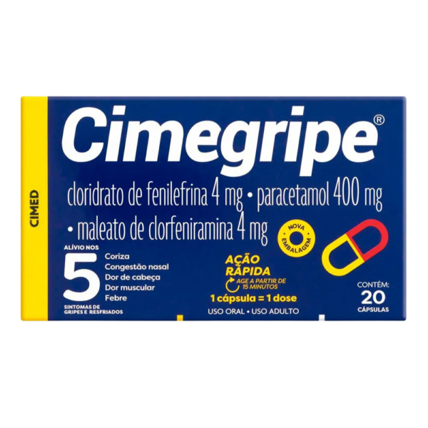 Analgésico, Antitérmico e Antigripal CIMEGRIPE 400mg + 4mg + 4mg 20 Cápsulas